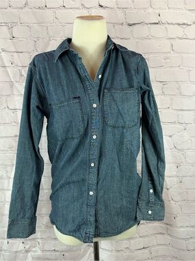 Madewell Blue Denim chambray cotton Button-up Shirt women S minimalist classic